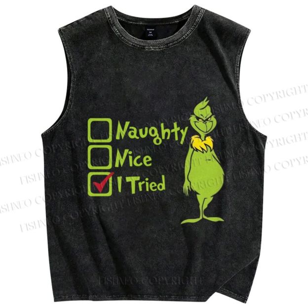 Unisex Grinch Tried Printed Washed Tank Top