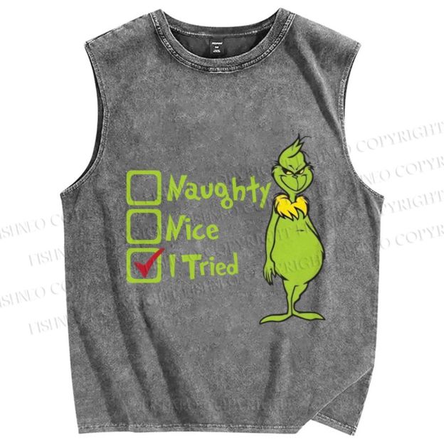 Unisex Grinch Tried Printed Washed Tank Top