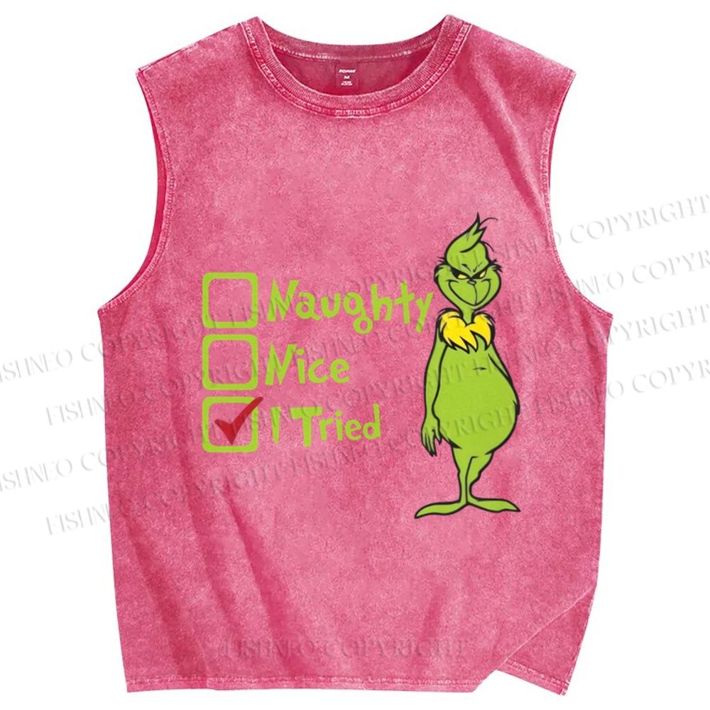 Unisex Grinch Tried Printed Washed Tank Top