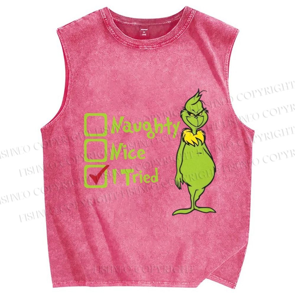 Unisex Grinch Tried Printed Washed Tank Top
