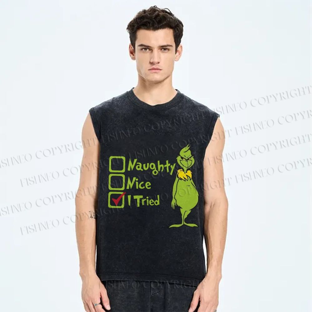 Unisex Grinch Tried Printed Washed Tank Top