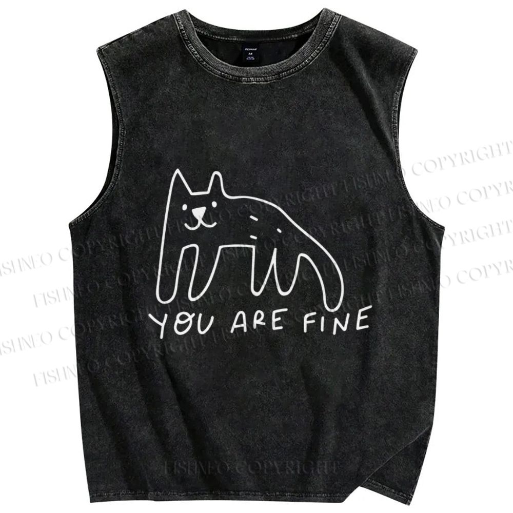 Unisex Silly Dog You Are Fine Printed Washed Tank Top