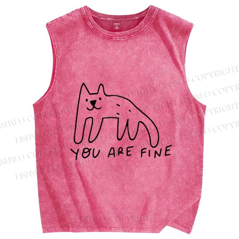 Unisex Silly Dog You Are Fine Printed Washed Tank Top