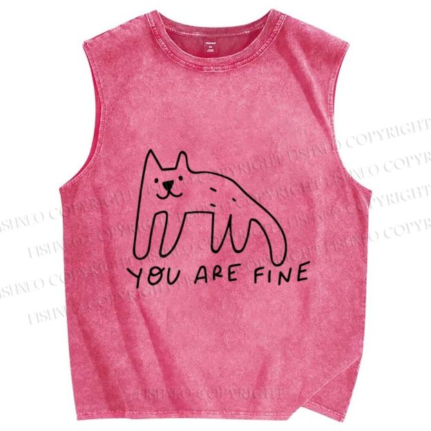 Unisex Silly Dog You Are Fine Printed Washed Tank Top