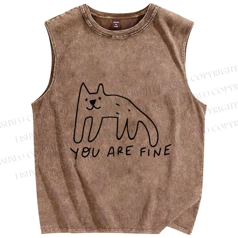 Unisex Silly Dog You Are Fine Printed Washed Tank Top