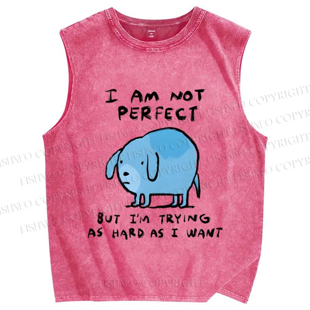 Unisex I Am Not Perfect Dog Printed Washed Tank Top