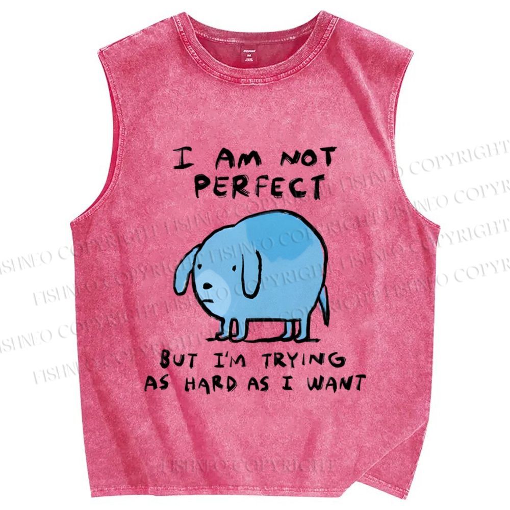Unisex I Am Not Perfect Dog Printed Washed Tank Top