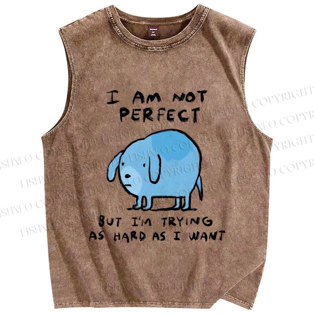 Unisex I Am Not Perfect Dog Printed Washed Tank Top