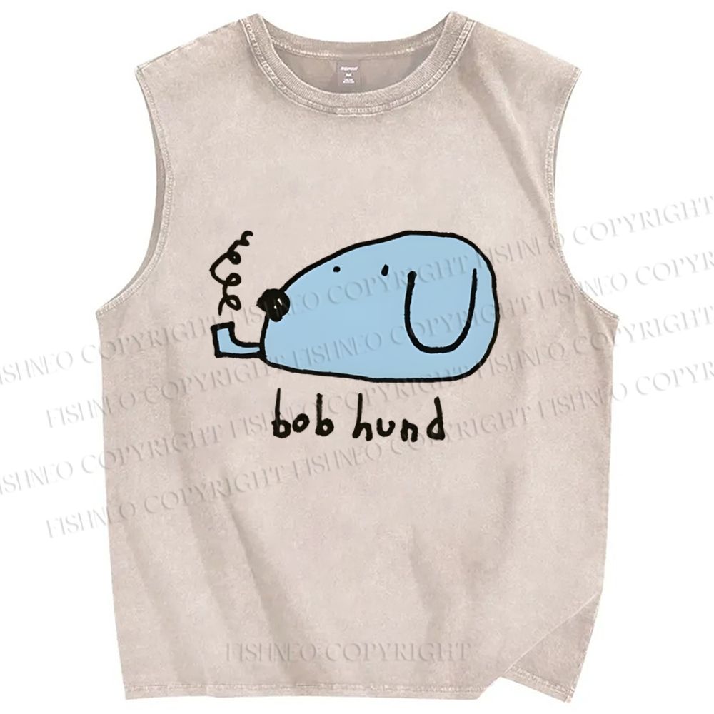 Unisex Bob Hund Dog Printed Washed Tank Top