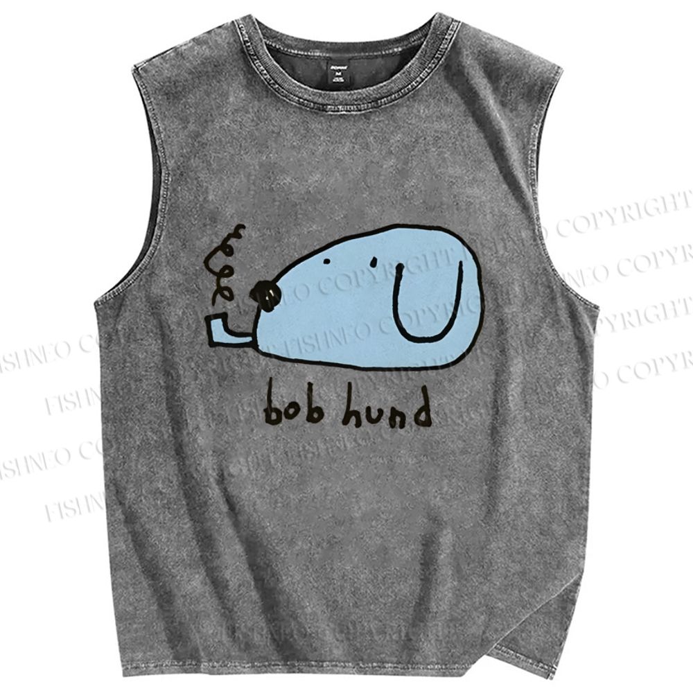 Unisex Bob Hund Dog Printed Washed Tank Top