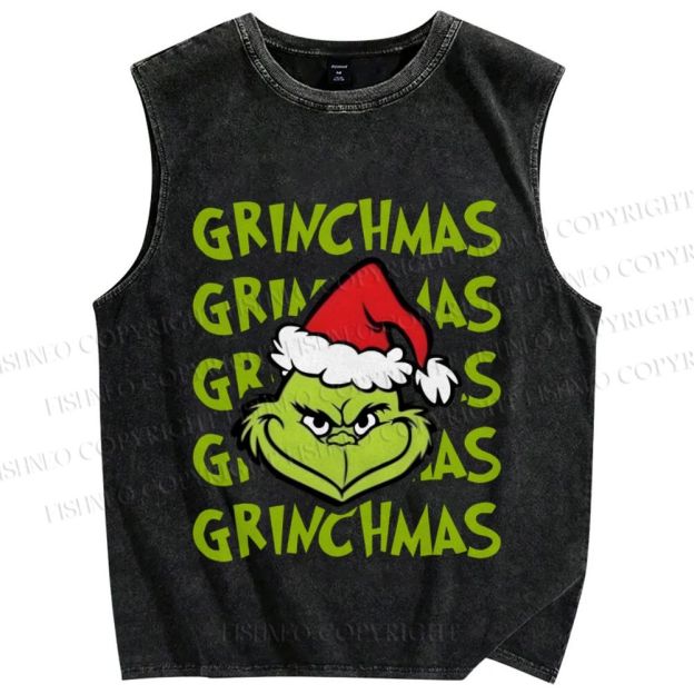 Unisex Christmas Grinchmas Printed Washed Tank Top