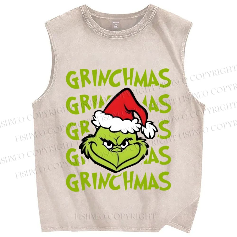 Unisex Christmas Grinchmas Printed Washed Tank Top