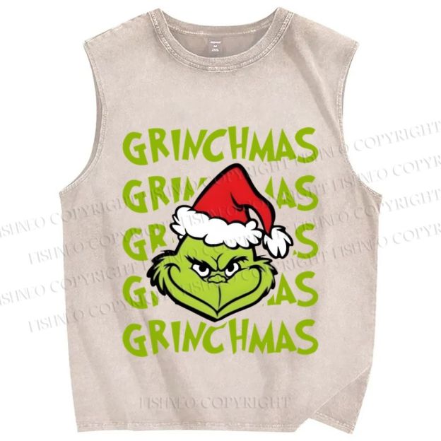 Unisex Christmas Grinchmas Printed Washed Tank Top