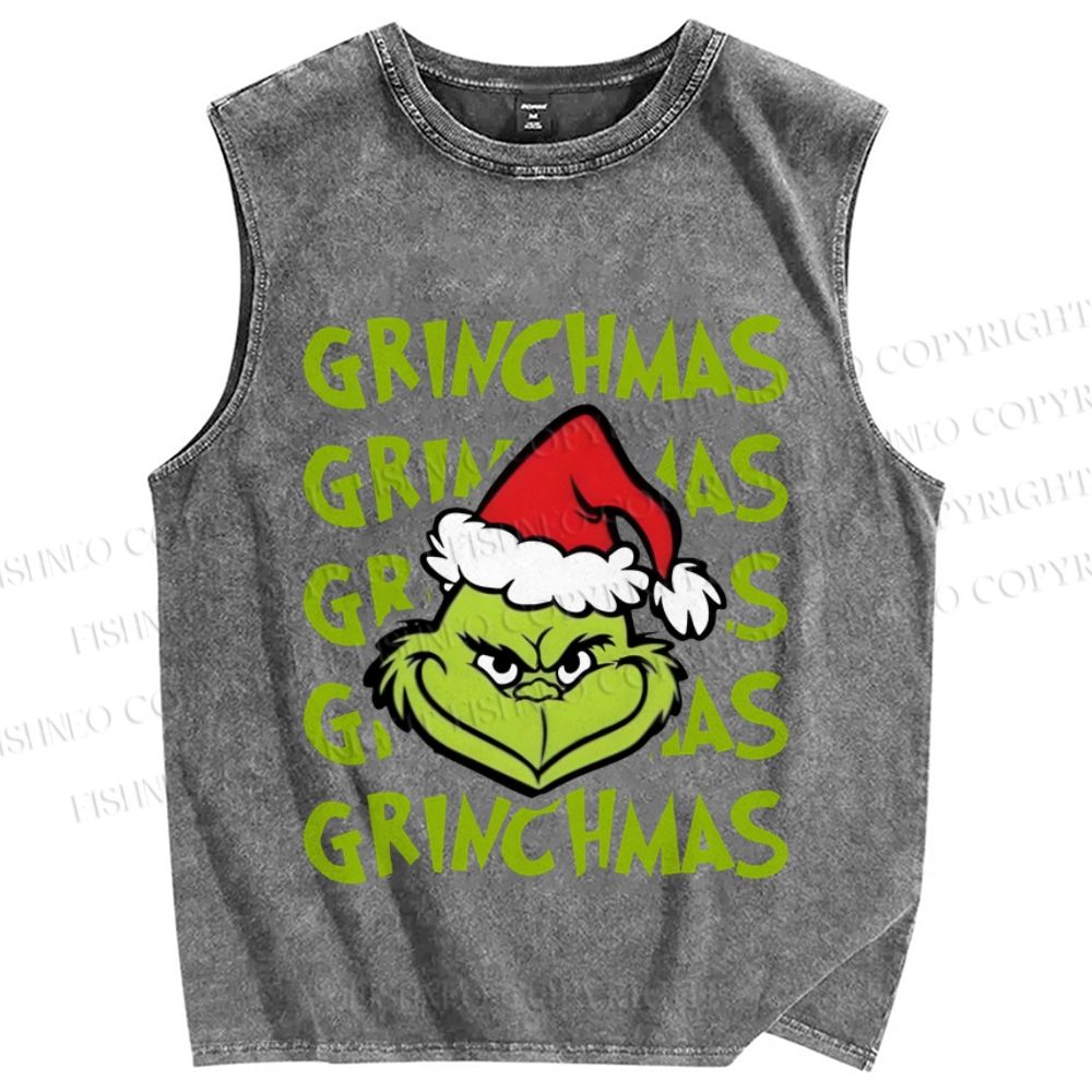 Unisex Christmas Grinchmas Printed Washed Tank Top