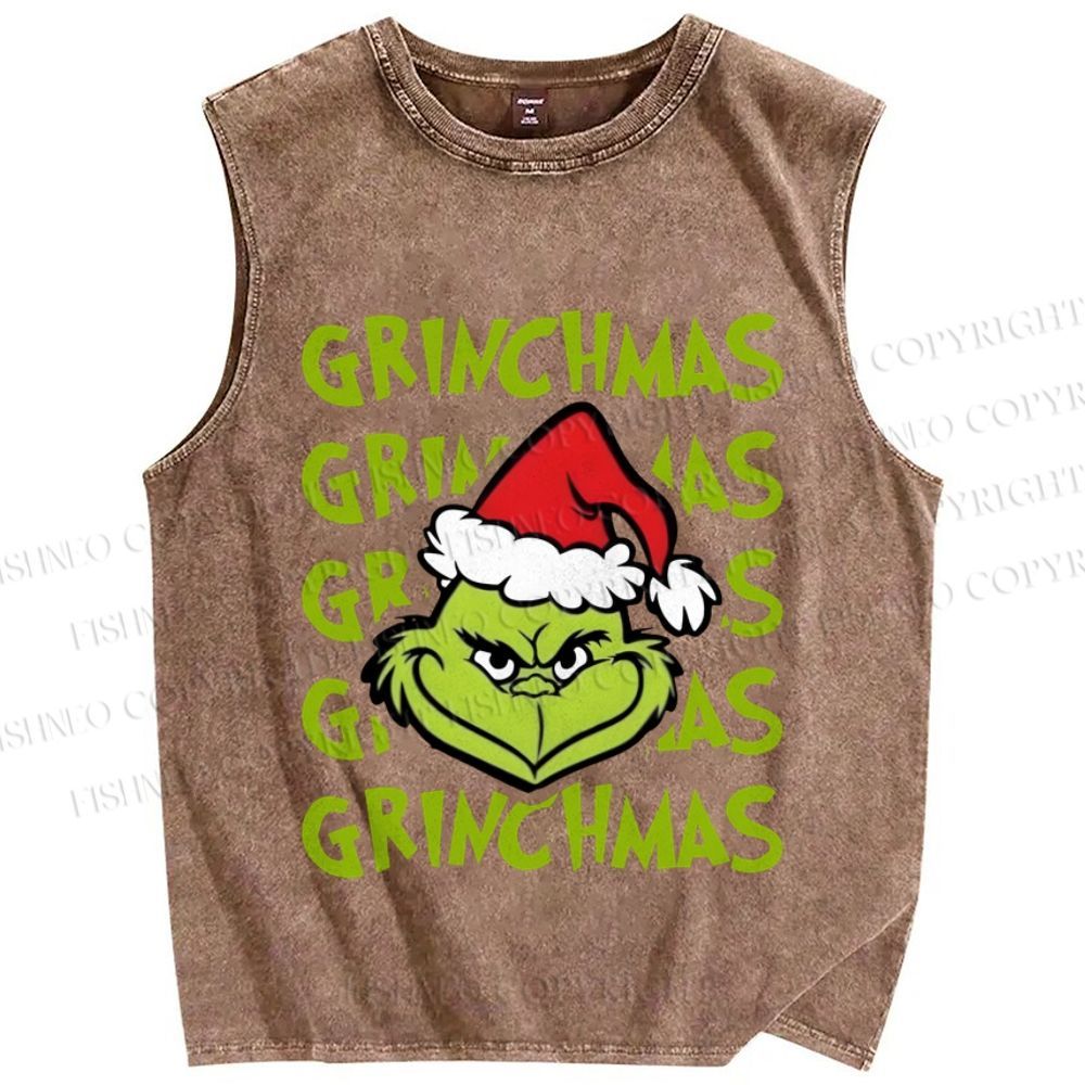 Unisex Christmas Grinchmas Printed Washed Tank Top