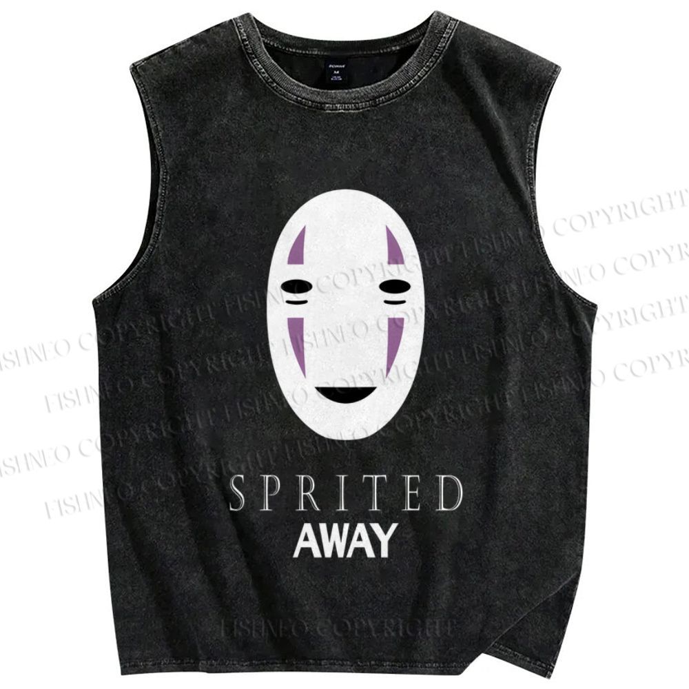 Unisex No-Face Spirited Away Printed Washed Tank Top