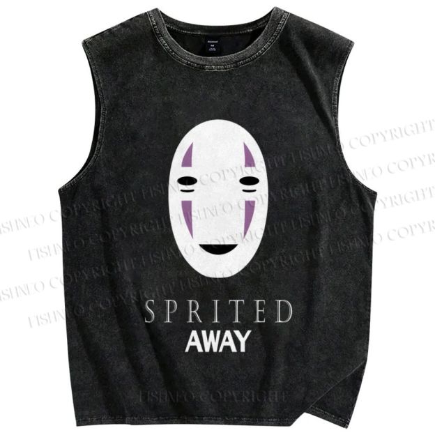 Unisex No-Face Spirited Away Printed Washed Tank Top