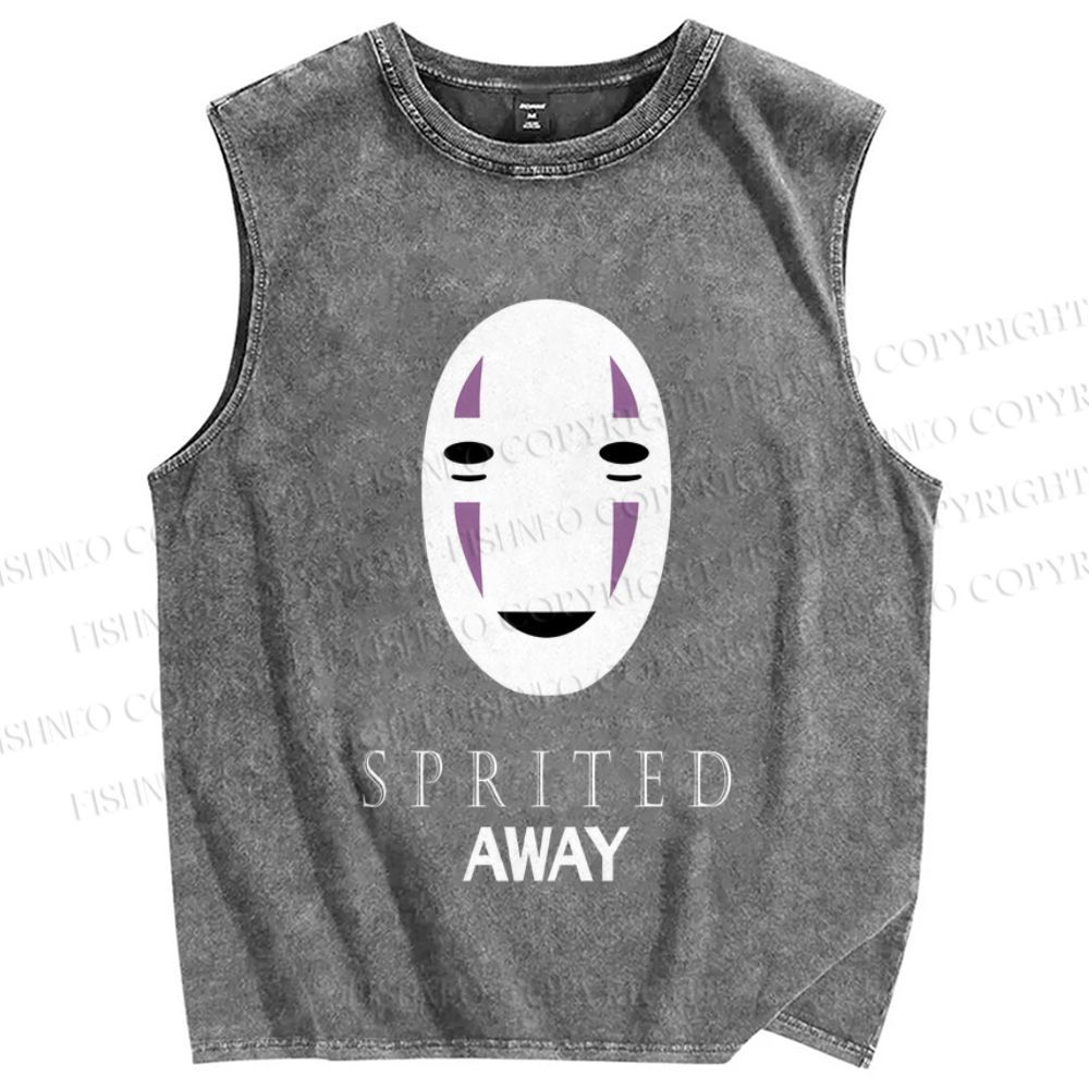Unisex No-Face Spirited Away Printed Washed Tank Top
