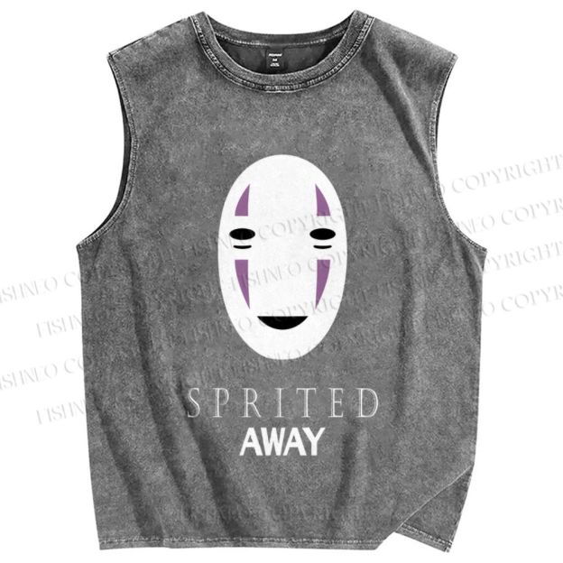 Unisex No-Face Spirited Away Printed Washed Tank Top