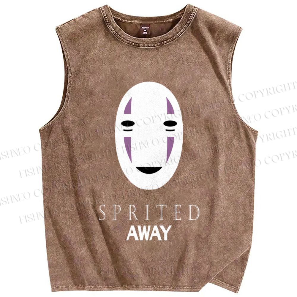 Unisex No-Face Spirited Away Printed Washed Tank Top