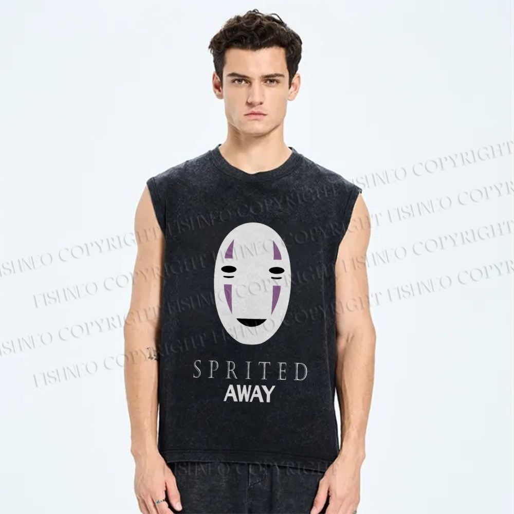 Unisex No-Face Spirited Away Printed Washed Tank Top