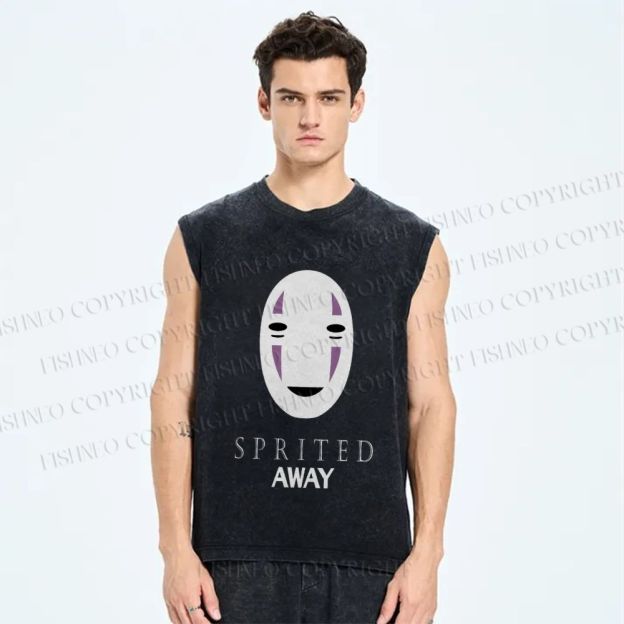 Unisex No-Face Spirited Away Printed Washed Tank Top