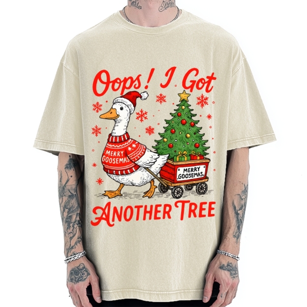 Oops I Got Another Tree Funny Christmas Goose Vintage Washed T-shirt