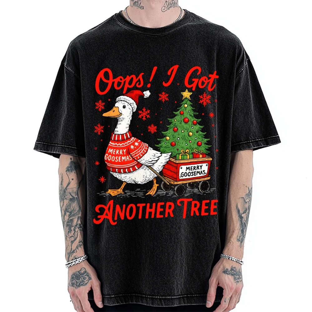 Oops I Got Another Tree Funny Christmas Goose Vintage Washed T-shirt
