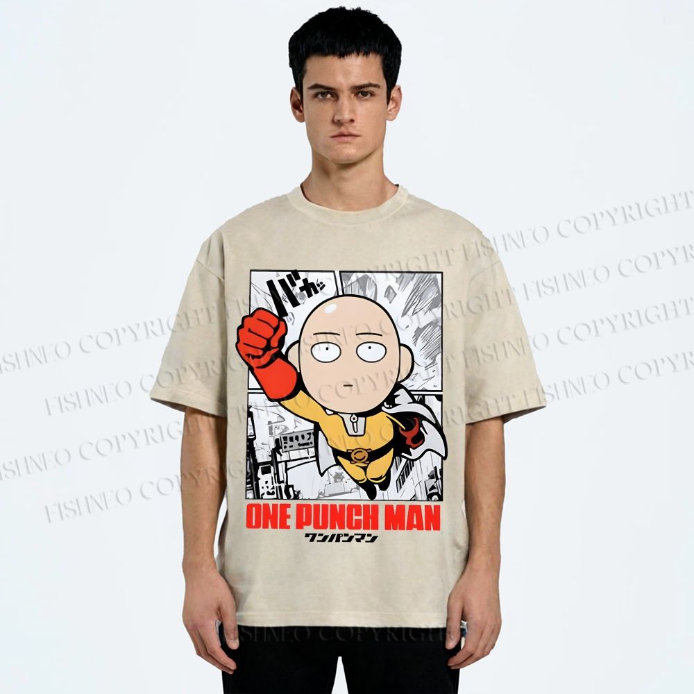 Unisex One Punch Man Printed Washed Tee