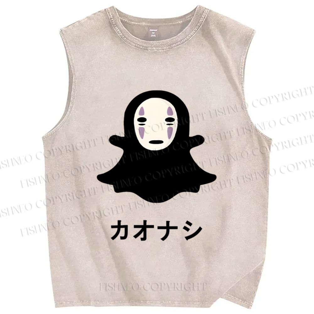 Unisex Cute No-Face Printed Washed Tank Top