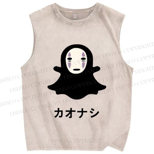 Unisex Cute No-Face Printed Washed Tank Top