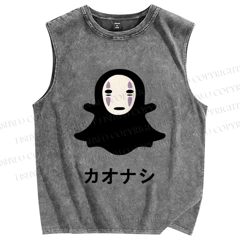 Unisex Cute No-Face Printed Washed Tank Top