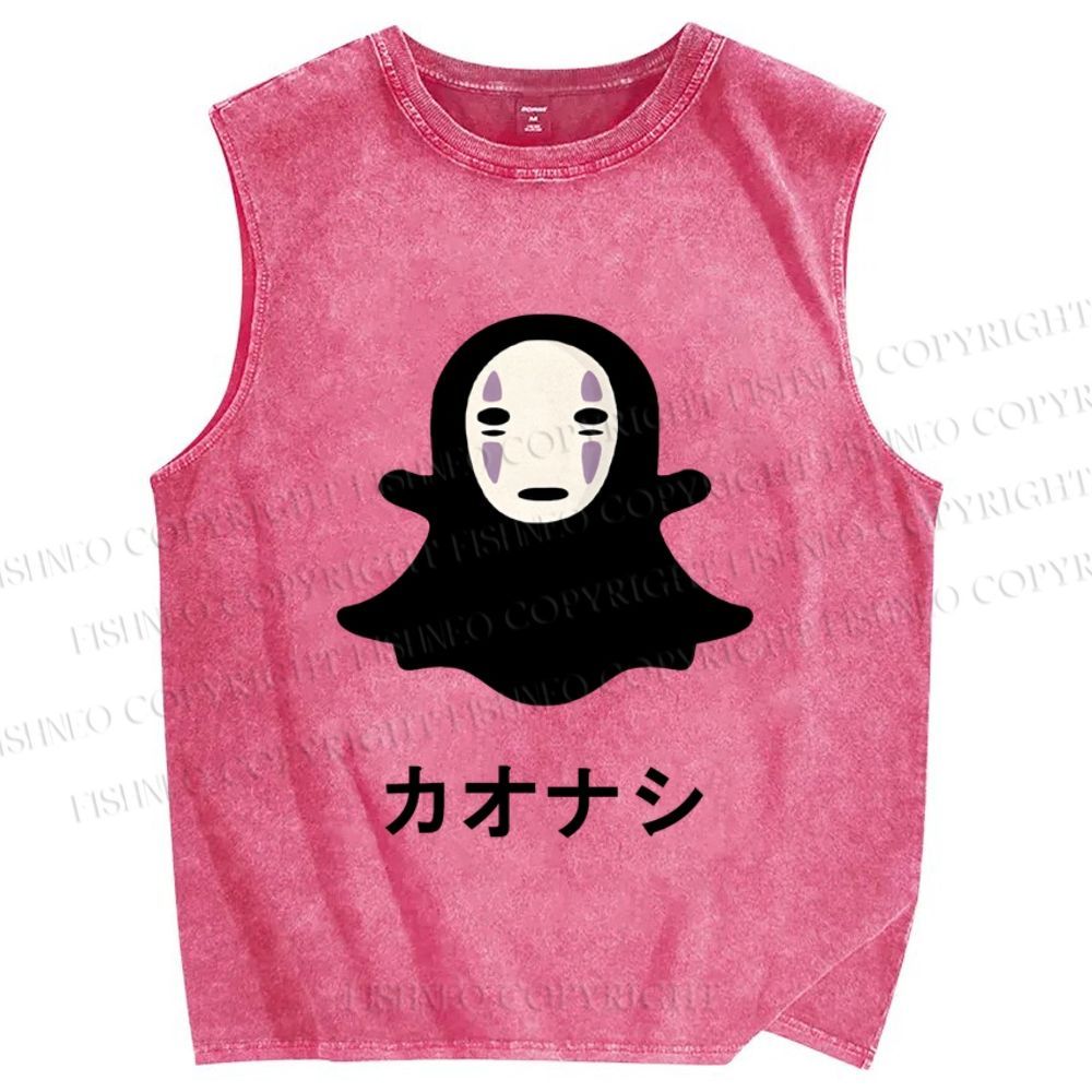 Unisex Cute No-Face Printed Washed Tank Top