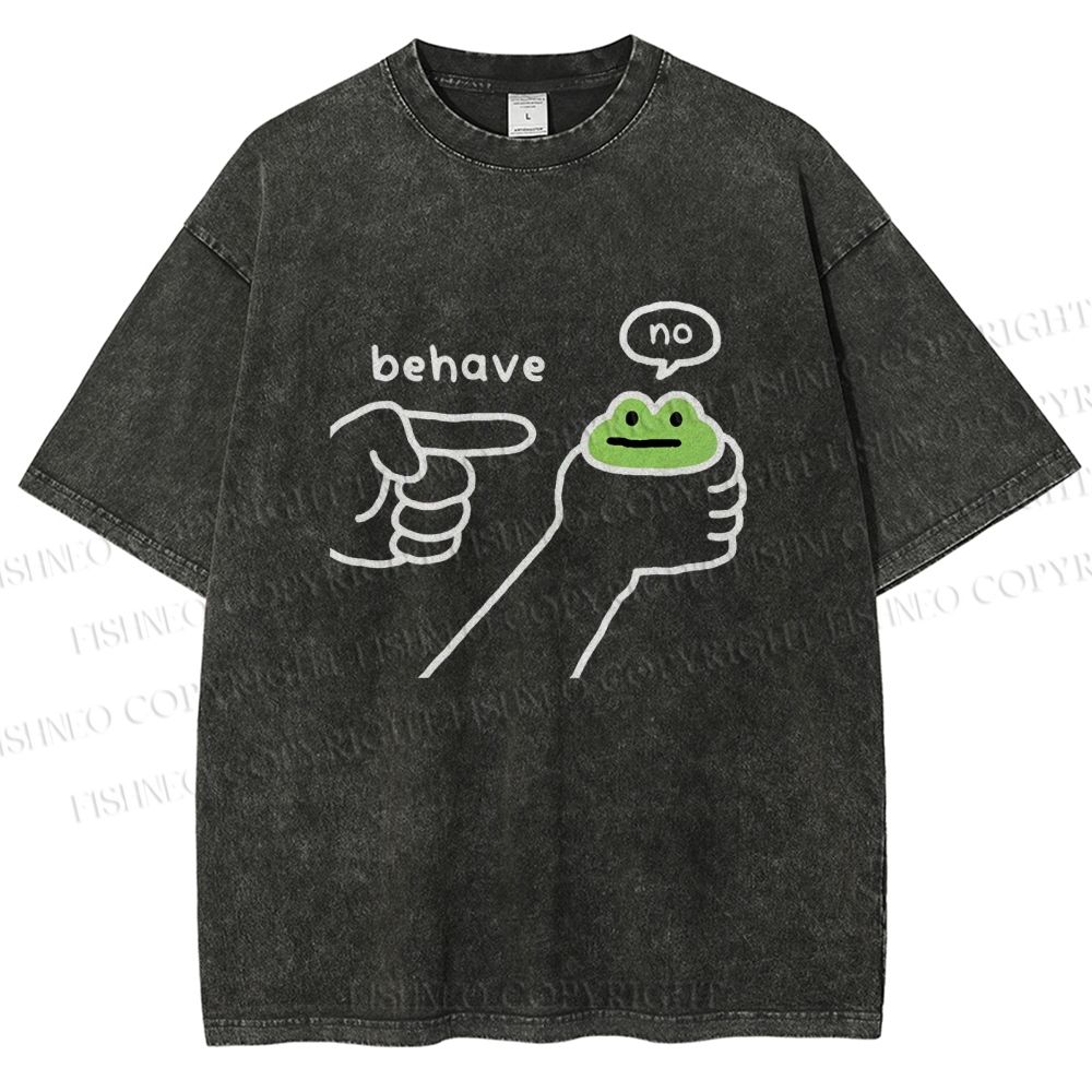 Unisex Behave Frog Printed Washed Tee