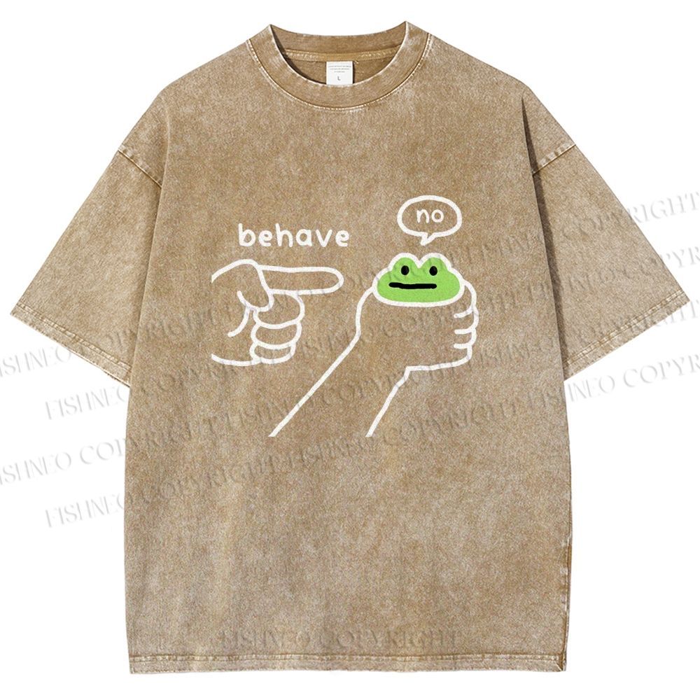 Unisex Behave Frog Printed Washed Tee