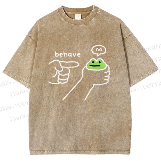 Unisex Behave Frog Printed Washed Tee