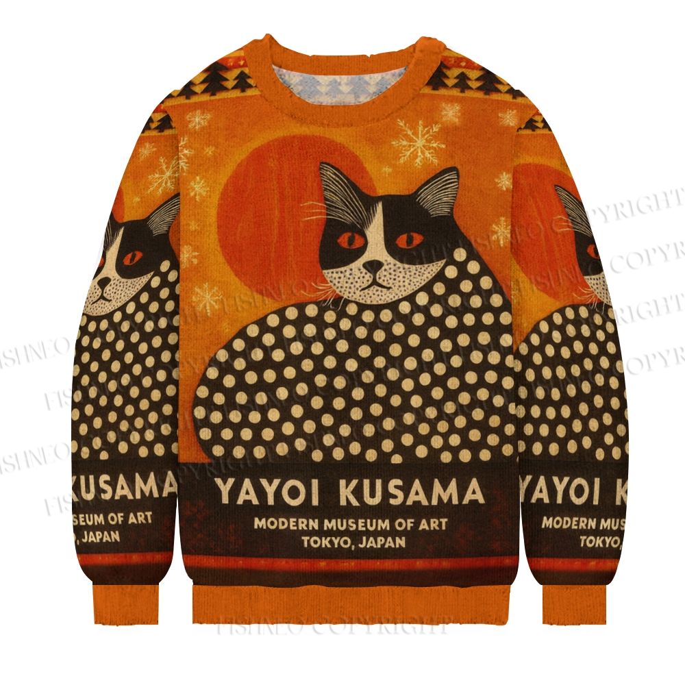 Yayoi Kusama Cat Printed Casual Crew Neck Sweater