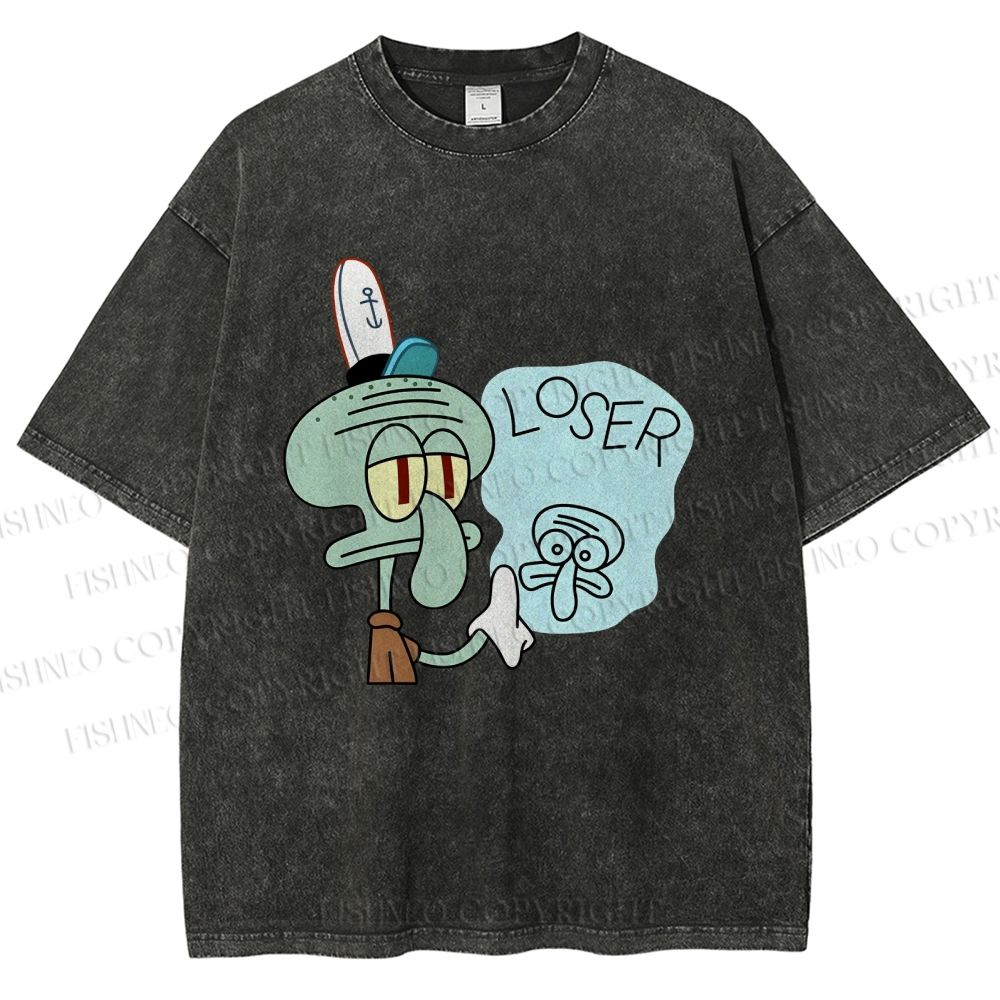 Unisex Squidward Tentacles Loser Printed Washed Tee