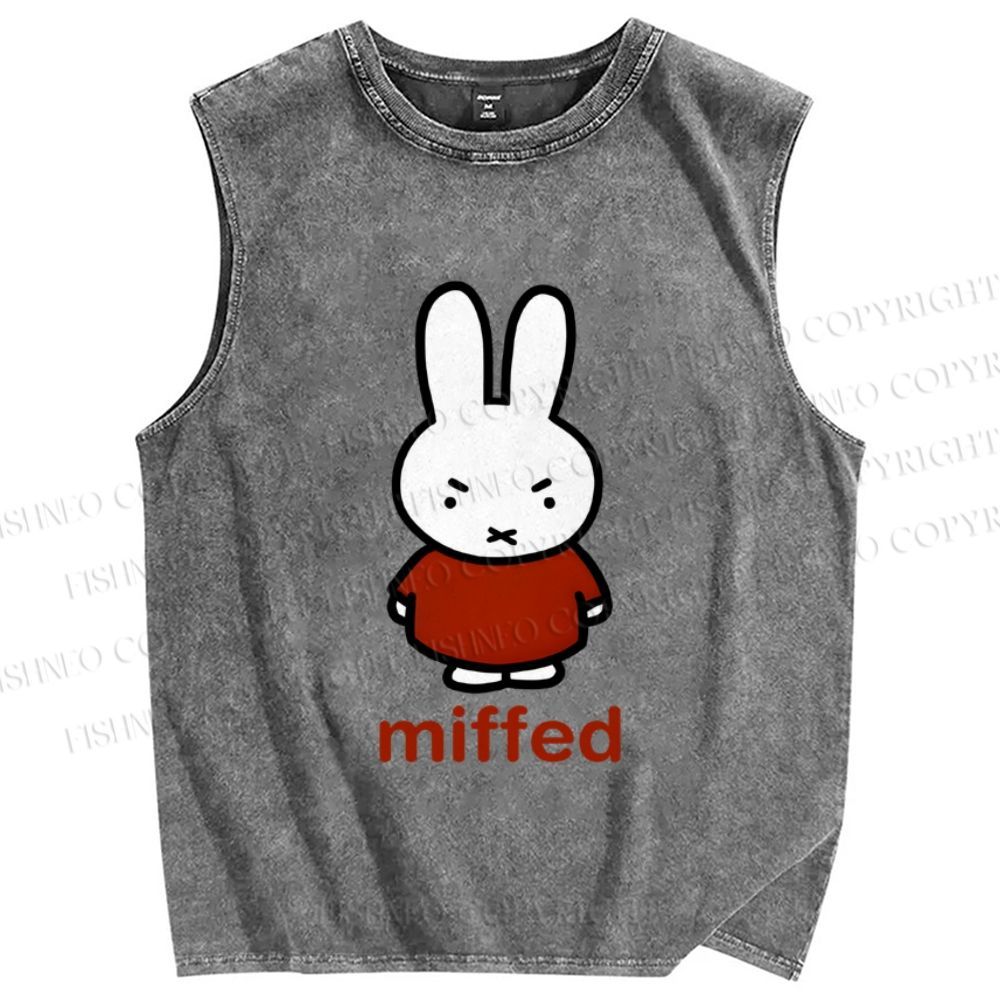 Unisex Miffy Not Happy Printed Washed Tank Top