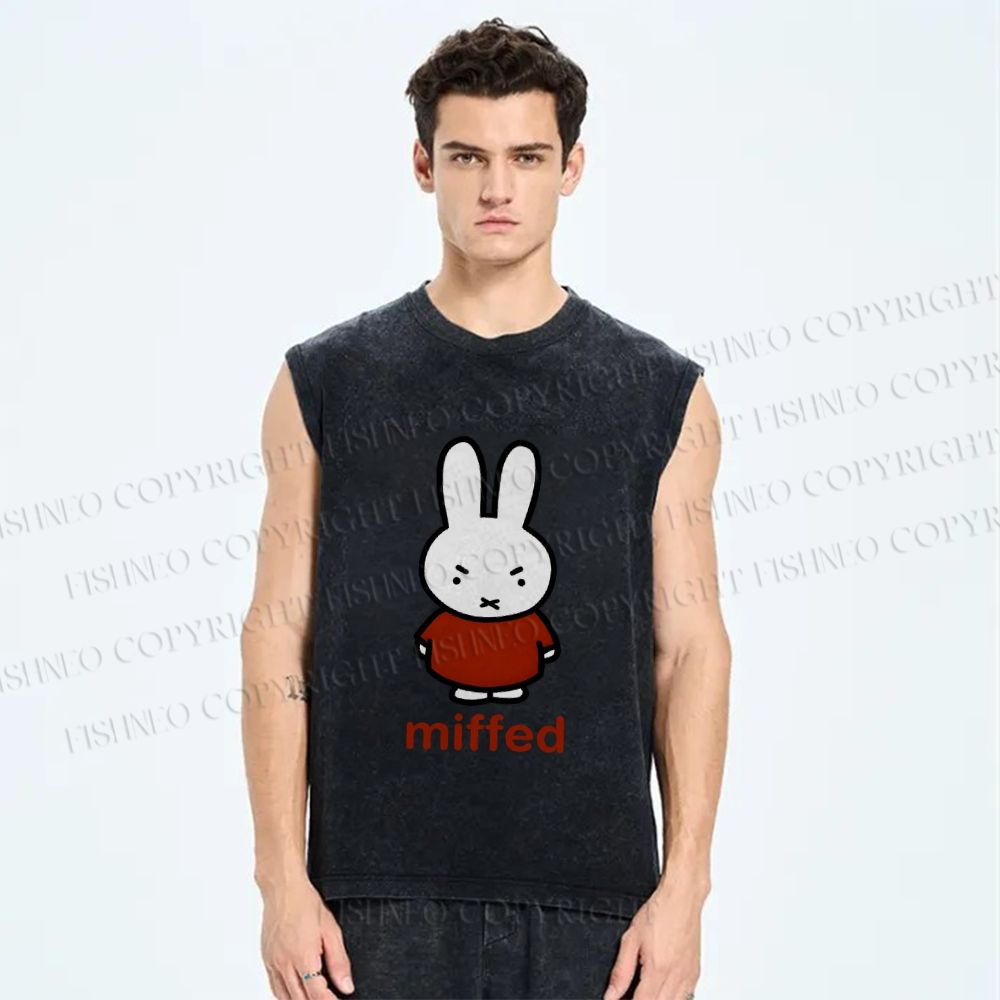 Unisex Miffy Not Happy Printed Washed Tank Top