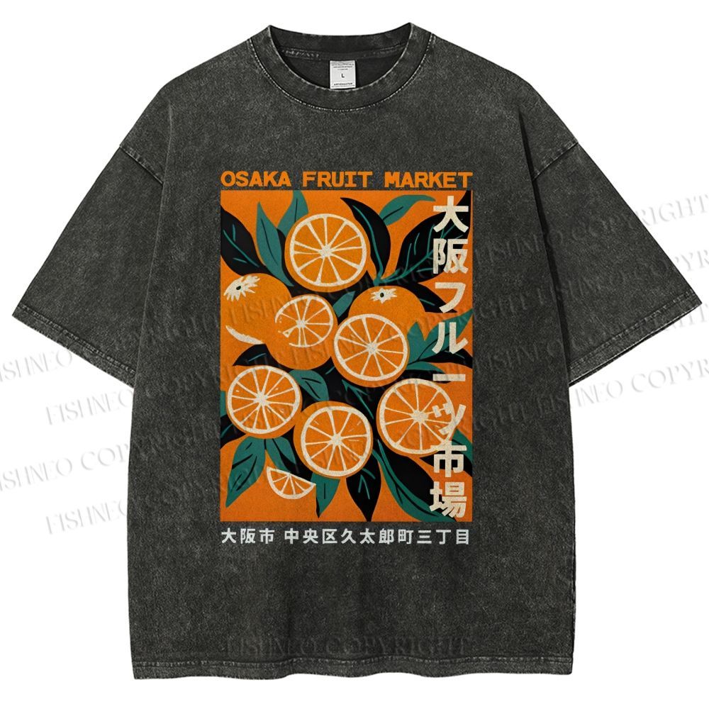 Unisex Osaka Fruit Market Printed Washed Tee