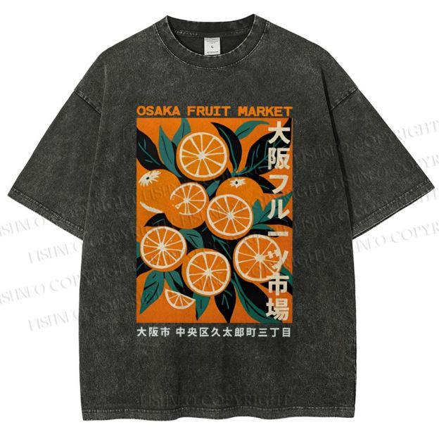 Unisex Osaka Fruit Market Printed Washed Tee