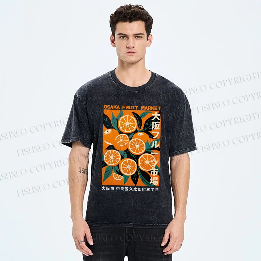 Unisex Osaka Fruit Market Printed Washed Tee