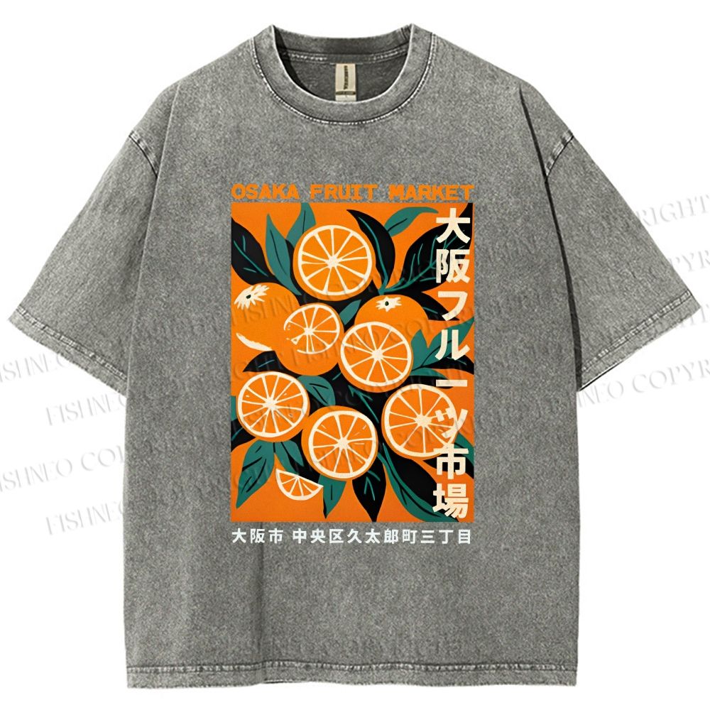 Unisex Osaka Fruit Market Printed Washed Tee