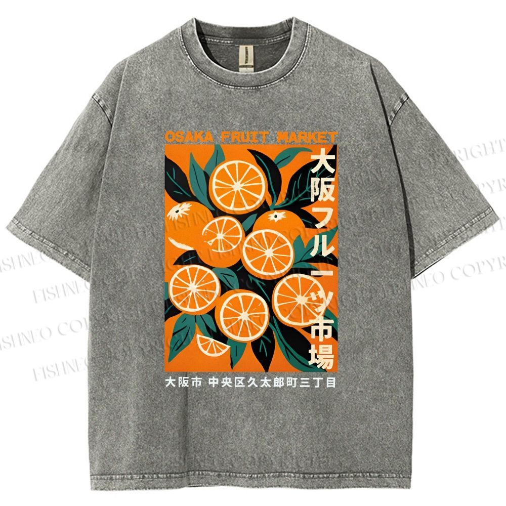 Unisex Osaka Fruit Market Printed Washed Tee