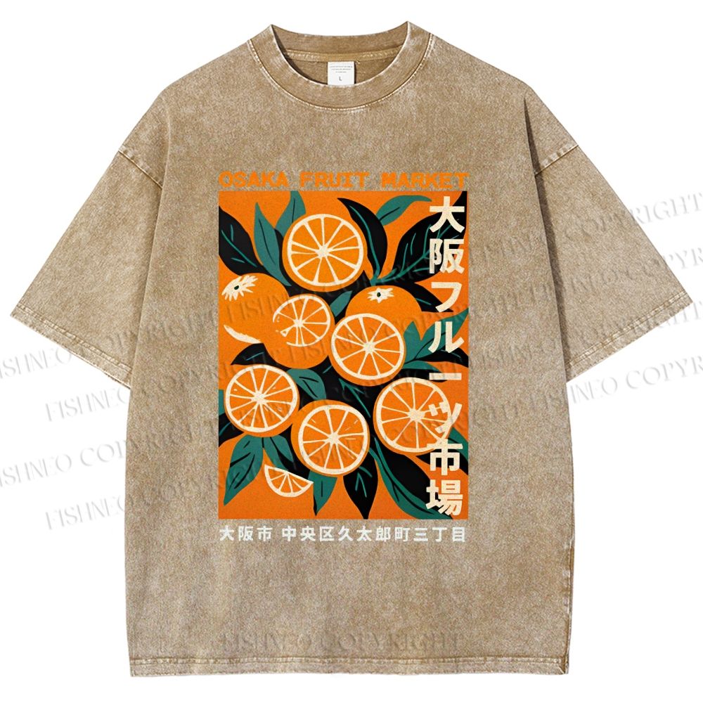 Unisex Osaka Fruit Market Printed Washed Tee