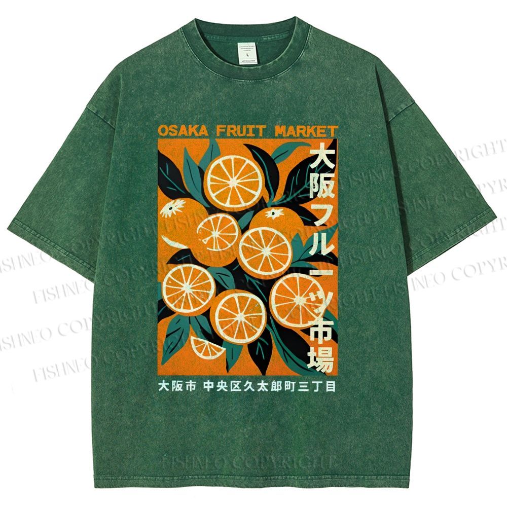 Unisex Osaka Fruit Market Printed Washed Tee
