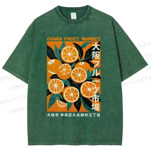 Unisex Osaka Fruit Market Printed Washed Tee