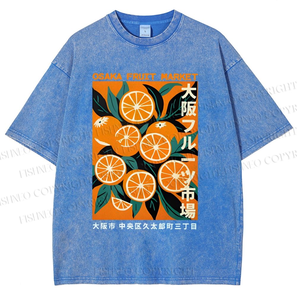 Unisex Osaka Fruit Market Printed Washed Tee