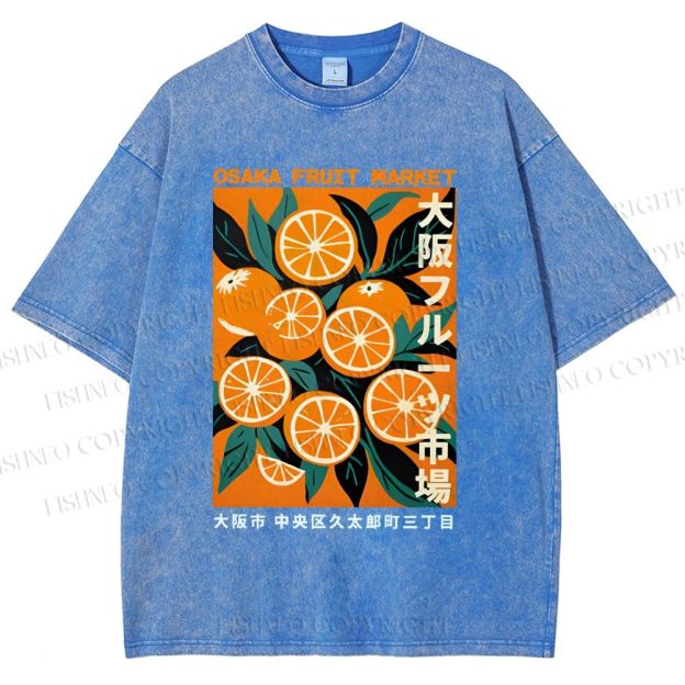 Unisex Osaka Fruit Market Printed Washed Tee